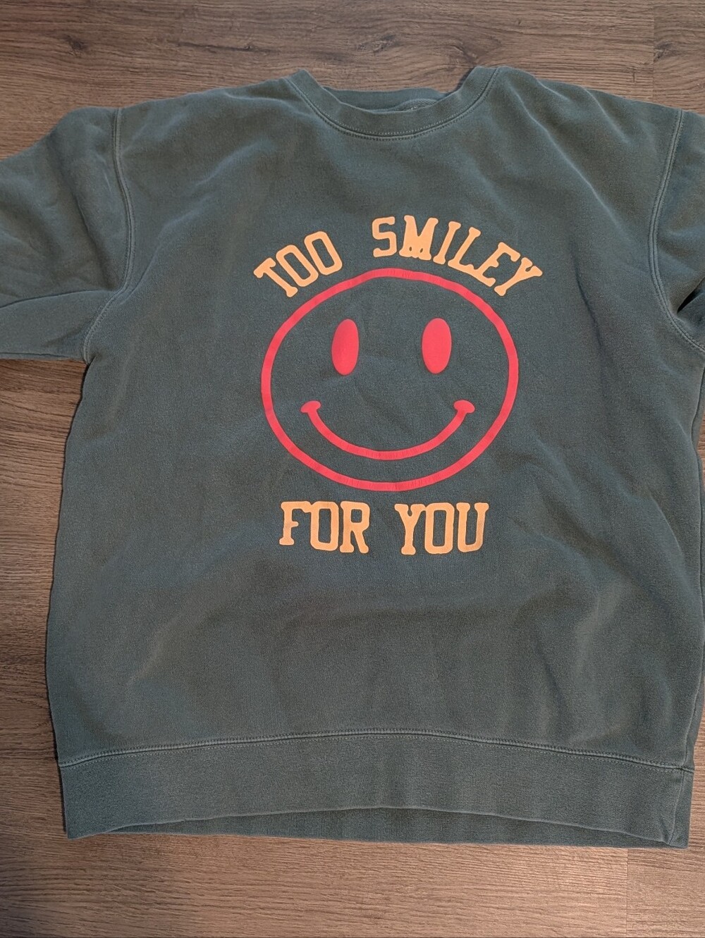Too Smiley For You Olive Graphic Sweatshirt